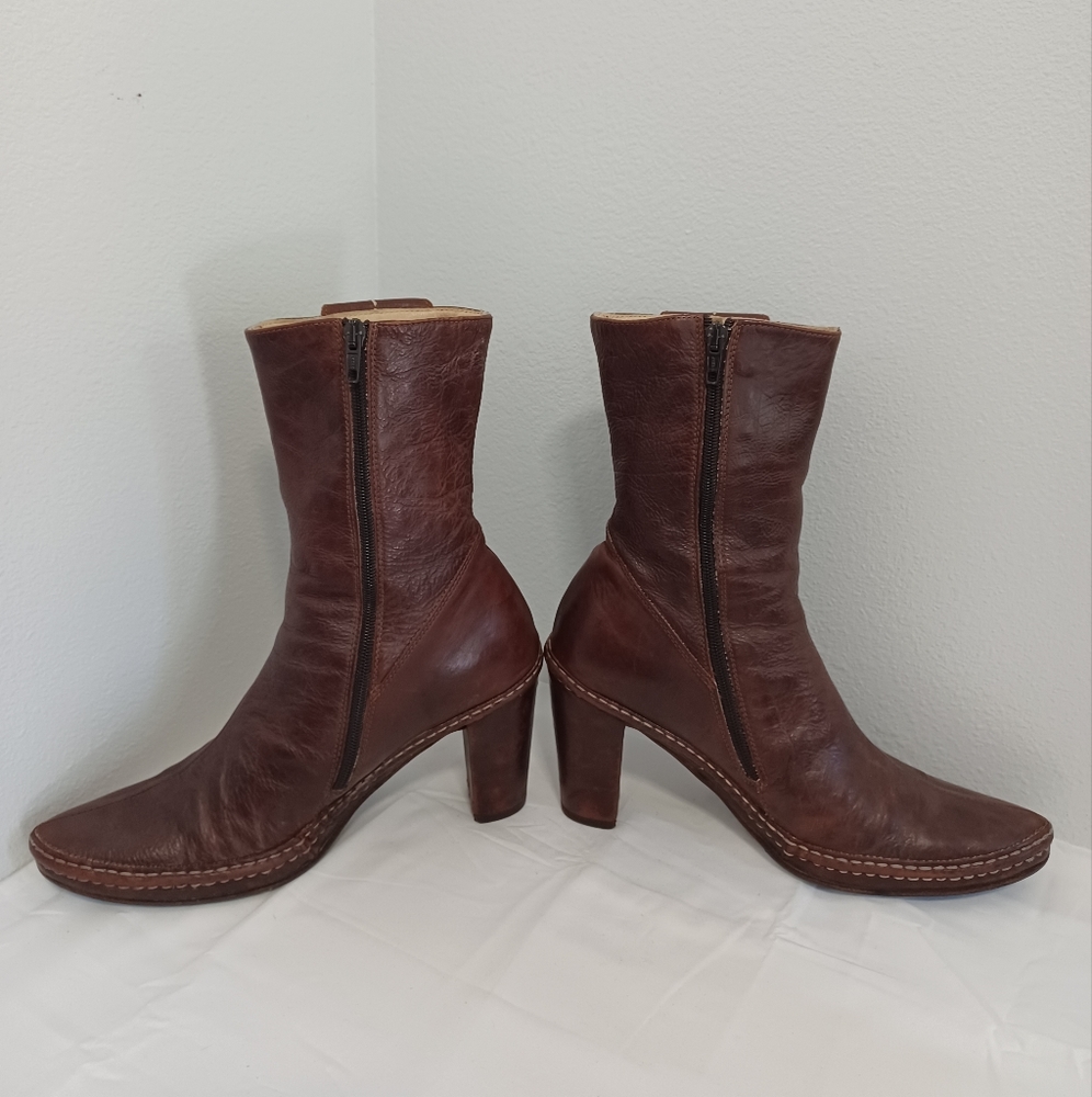 Alberto Fermani chunky heel boots Brown leather zip-up  made in Italy size39 - Picture 9 of 15